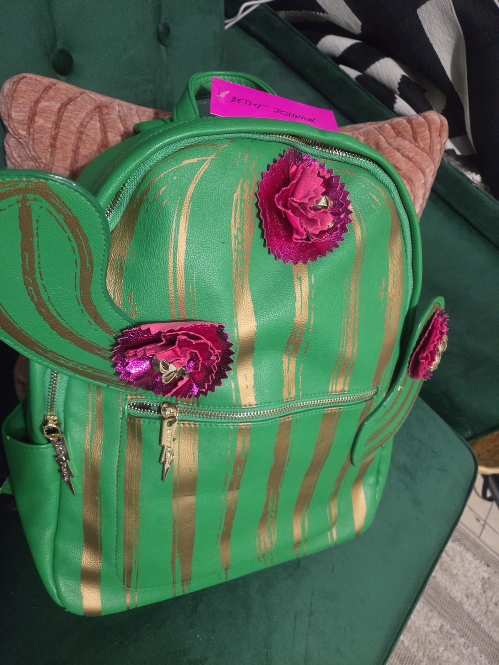 Betsey Johnson Green & Gold Cactus Backpack